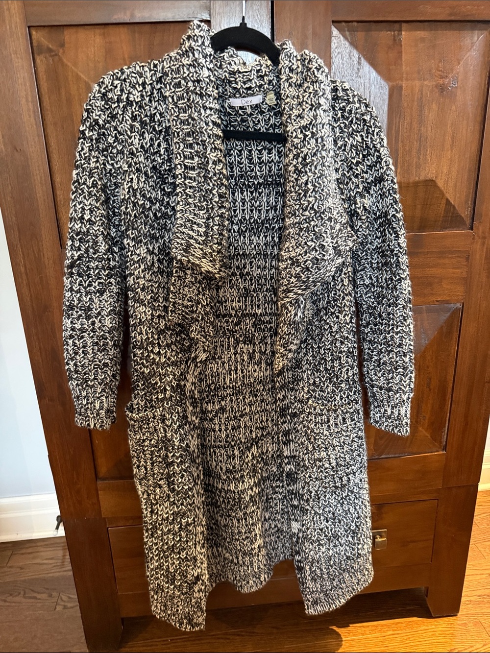 Dex Open-Front Marled Knit Long Cardigan Sweater - Black & White